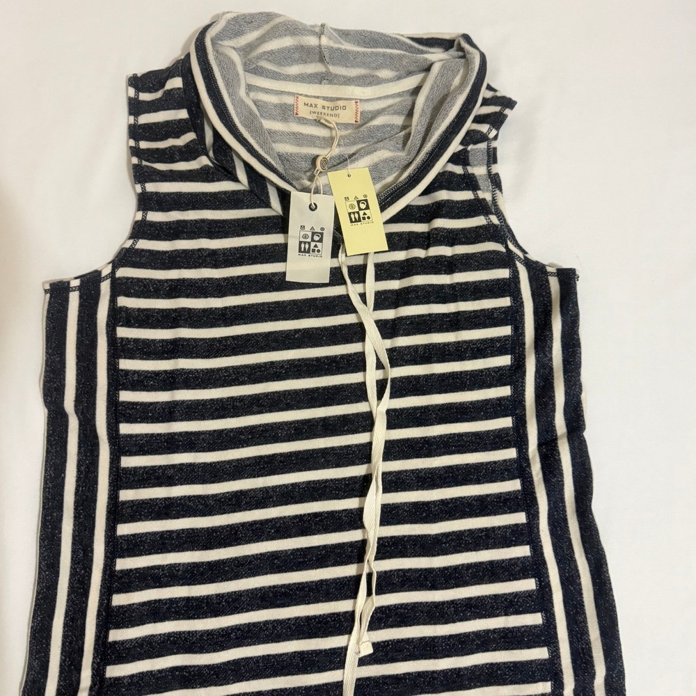 Max Studio Weekend Navy White Striped Cowl Neck Sleeveless‎ Dress Medium 6904R58